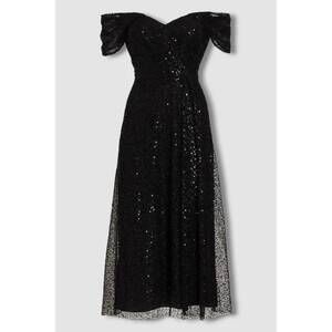 NEW TERI JON women's heart neckline dress in black sequin
